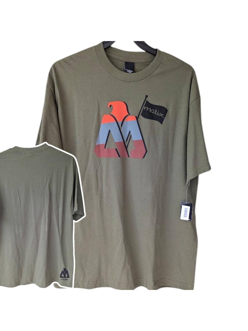Vintage Y2K Matix Skate T-Shirt Men XL NWT Eagle Olive Green Deadstock 23.5x32.5